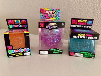 Needoh purple Jelly fish, Gumdrop and glitter blue glow in the dark icy cube.