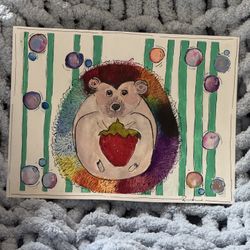 Hand Painted Watercolor Rainbow Hedgehog With High Simmer Glitters 