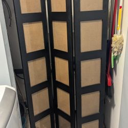 Picture Photo Triple-Panel Wood Room Divider - Black