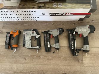 Pneumatic guns. 16 gage straight nailer 18 ,23, and stapler with bag