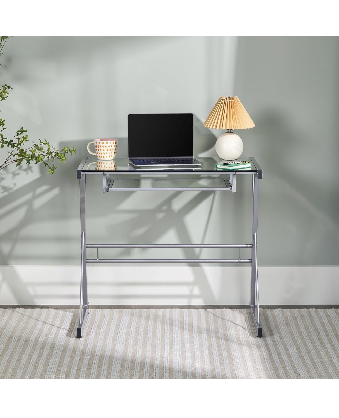 Metal and Glass Work From Home Laptop Computer Gaming Desk with