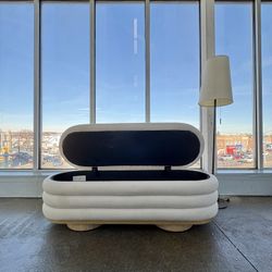 Castlery Art Deco Midcentury Modern Minimalist Beige Storage Bench Chair Couch(🚚 Free Delivery)