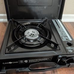 GasOne GS-1000 Portable Gas Stove with Carrying Case - Black and Grill Plate for BBQ