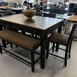 Wood Table , Dining Set , 4chairs , Bench