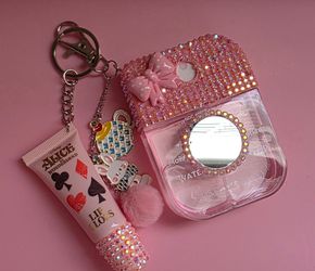 Alice Wonderland Lip Gloss Keychain Hand Sanitizer Holder-pink