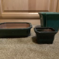 Three Green Asian Garden Pots