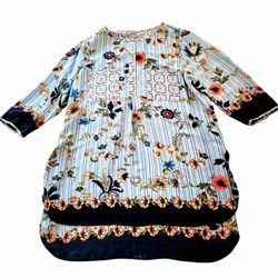 Valerie Stevens Boho Mixed Print Tunic Shirt Dress SZ XL Striped Floral