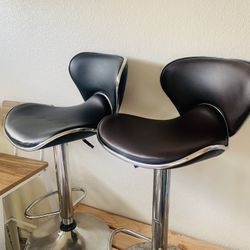 adjustable swivel faux black leather bar stools