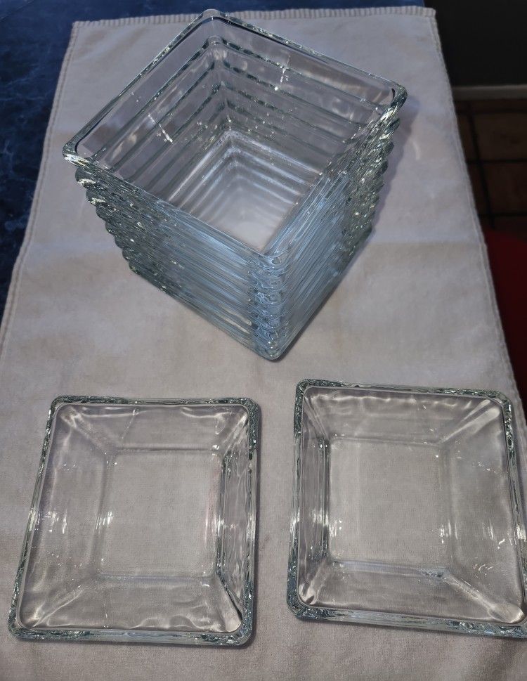 10 New Square Glass Bowls Heavy Thick Shiny Glass
