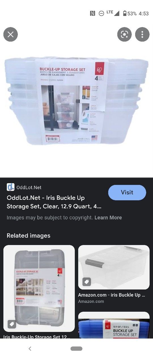 Buckle-Up Storage Set Stackable Costco#1410571, 12.9QT, 10 15/16" X 16 7/16" X 6 1/2"