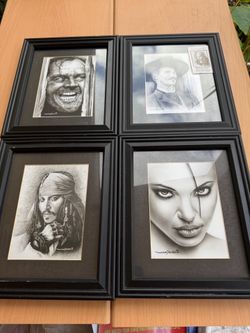 Framed Celebrity Pencil Sketches (Jack Nicholson, Johnny Depp, etc.)