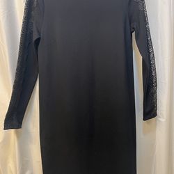 Tahari Black Dress With Lace Sleeves