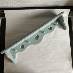 Vintage Upcycled Blue Cottagecore Heart Wooden Wall Shelf