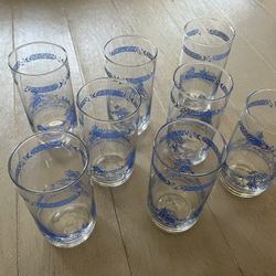 8 Beautiful Vintage Libbey Blue Willow Pattern Beverage Glasses