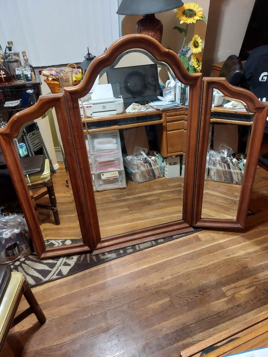 Antique Tri-fold FISHER PARK MIRROR