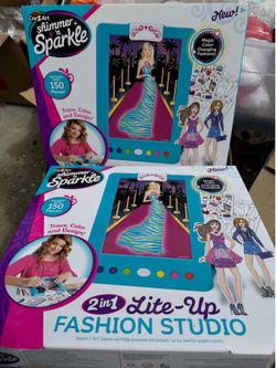 Bulk lot of 2 vintage 2012 Cra-Z-Art Shimmer ‘n Sparkle 2-in-1 Lite-Up Fashion Studio Over 150 Pieces
