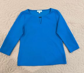 Calvin Klein Bright Blue Long Sleeve Keyhole Top