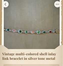 Vintage Multi-Color Shell Inlay Silver Tone Bracelet