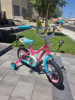 Schwinn Elm 12" Girls Bike with Training Wheels – Pink/Teal