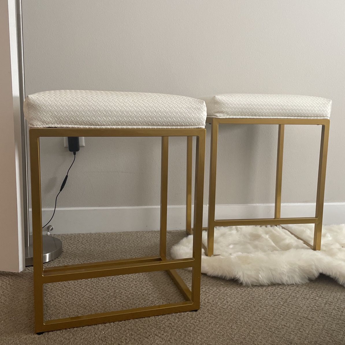 Two NEW White/ Gold 24 Inch Bar Stools 