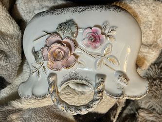 Vintage Ceramic Elephant Figurine with Floral Detail