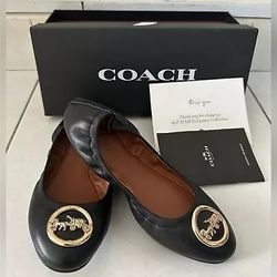 Coach Designer Bailey Black & Gold-Tone Ballet Dress Flats - Women Size 5B