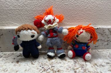 Crocheted Horror Villains - Michael Myers, Pennywise, Chucky