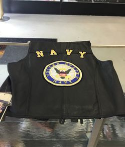 New genuine leather vest with U.S. NAVY PATCH