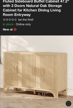 Fluted Sideboard Buffet Cabinet 47.2" with 3 Doors Natural Oak Storage Cabinet for Kitchen Dining Living Room Entryway
