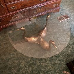 Vintage 32″ Maison Jansen Style Bronze Swan Cocktail Table