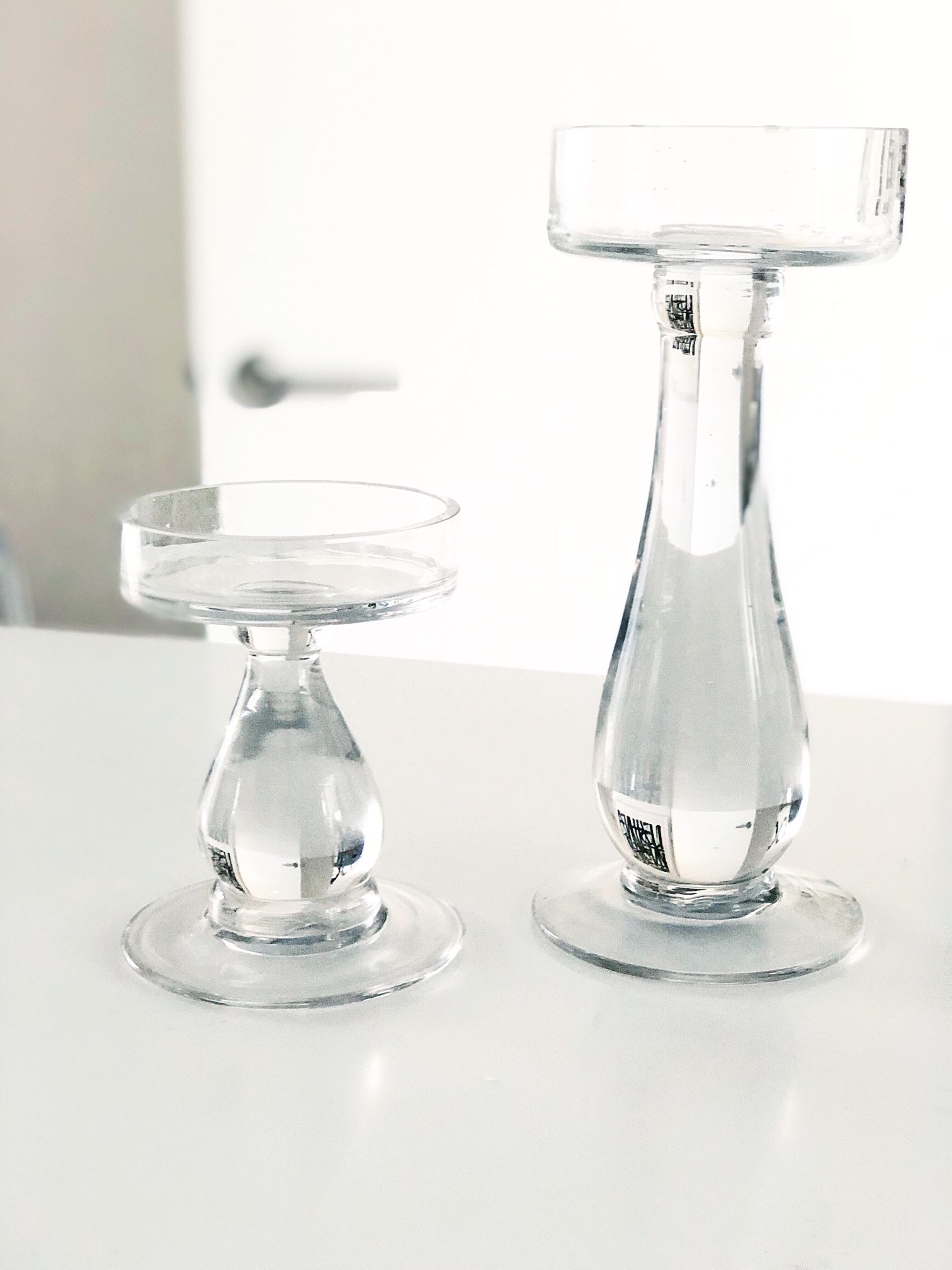 Set Of 2 Glass Pillar Candle Holders In Alternating Heights