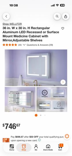 WELLFOR 36 in. W x 30 in. H Rectangular Aluminum LED Recessed or Surface Mount Medicine Cabinet with Mirror,Adjustable Shelves
