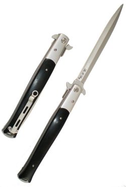 13" STILETTO BLADE KNIFE  SPRING ASSIST BLACK Pearl Handle Michael  Milano Godfather