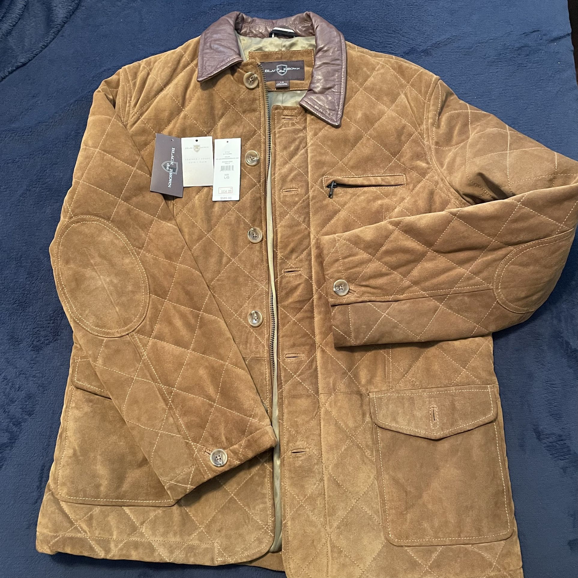 Men’s Large Leather Suede $585 Retail Brown Jacket Coat