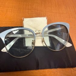 Gucci Cat Eye Sunglasses in light blue and Gold
