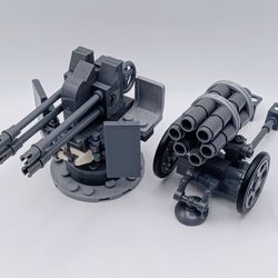 Brick Toy Turret Twin Cannons & Mortar Cannon on Wheels Compatible With Lego Minifigures 