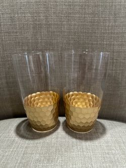 Glass Cups With Gold Set Of 2