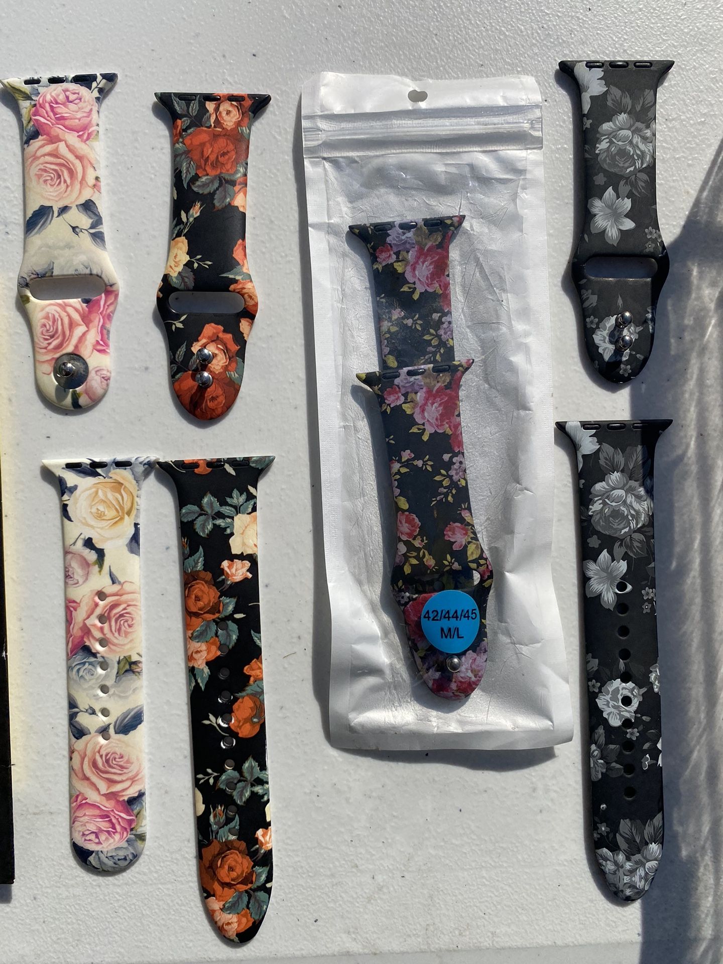 Set Of 4 Floral Print Silicone Wristband Strap for Apple Watch 42/44/45mm