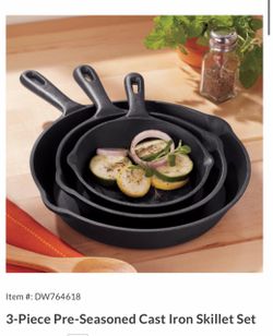 Brand New In The Box! 3-Piece Pre-Seasoned Cast Iron Skillet Set