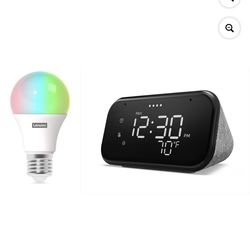 Lenovo Smart Clock Essential and Smart Color Bulb (Wi-Fi,  A19, 800 Lumen - 60 Watt Equiv.)