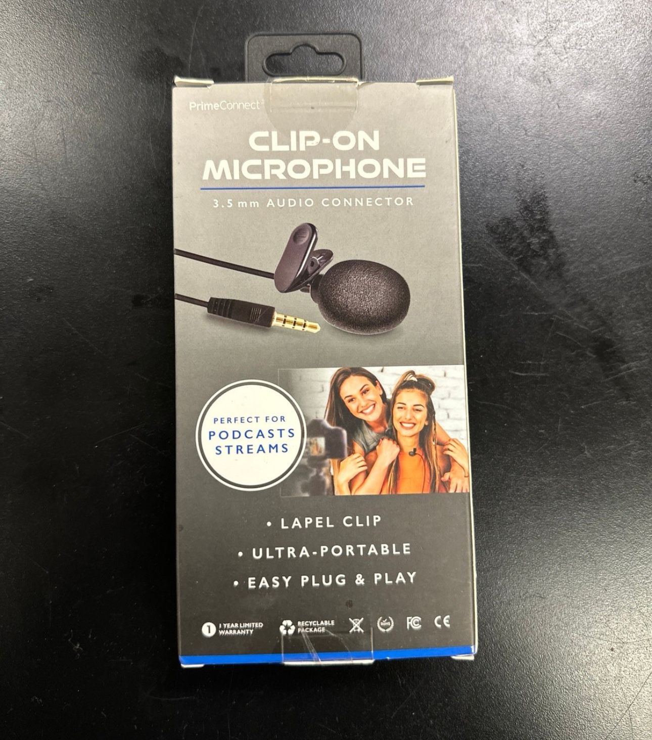 Prime Connect Clip On Microphone. 3.5mm Audio Connector. Lapel clip.easy P. Play