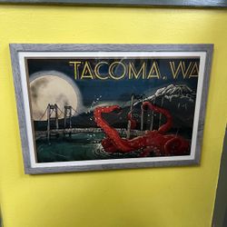 Framed Tacoma Narrows Bridge Giant Octopus Art Print (11x17)