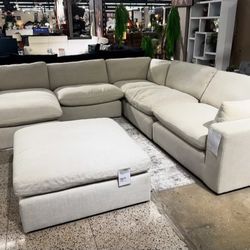 Elyza Linen 5-piece Laf Chaise Sectional/Oversized White Seccional, Couch// Delivery Available 