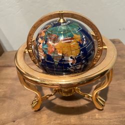 Desk top World Globe with semi-precious gemstones