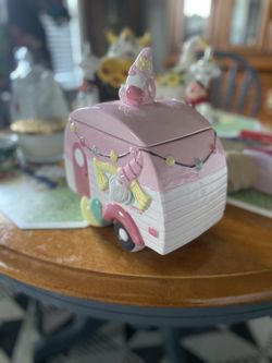 Pink Retro Trailer Cookie Jar Camper