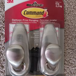 Damage-free Hanging Hooks (up to 5 lbs.)
Large Brushed Nickel Metal Hooks - New!