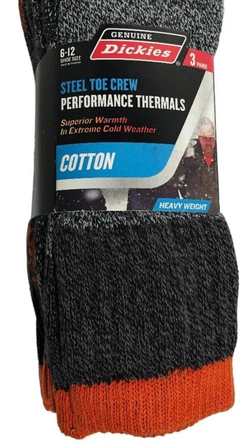 Dickies 3Pk Steel Toe Crew Socks Size 6-12 Gray Cotton Heavy Weight Thermal NEW