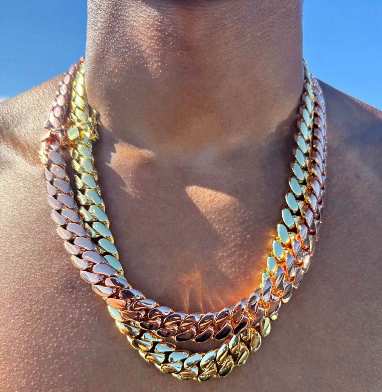 20mm Miami Cuban Link Gold Plated Chain Necklace 18k & 14k Crab Old School Regular Lock Gold & Rose Gold