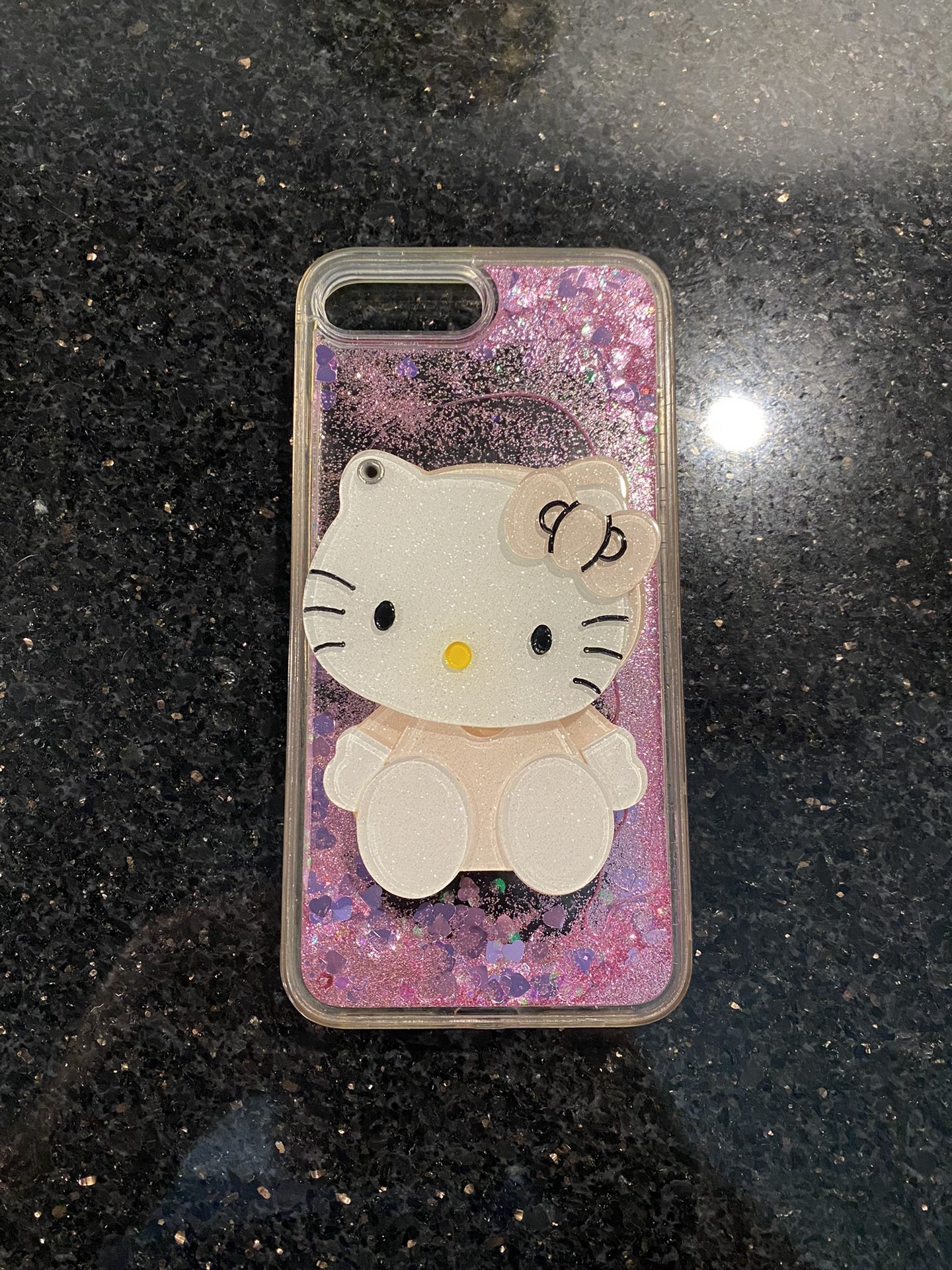 Cute Hello Kitty Mirror iPhone 8 Plus Case w/ Floating Pink Glitter Inside Case