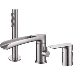 TapLong Waterfall Roman Tub Faucet with Hand Shower, Widespread Deck Mount Bathtub Faucet with Sprayer, Single-Handle 3-Holes Bathtub Shower Faucet Se